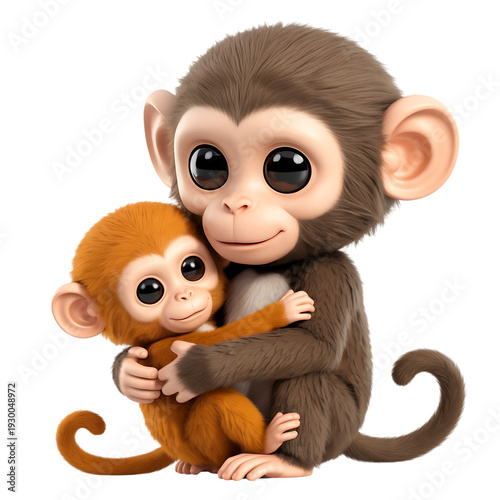 Cute Cartoon Monkey Mother Hugging Baby Illustration