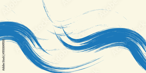 Grunge grainy blue brush stroke with spray texture. Hand drawn distress damaged vintage banner with zigzag bold line. Rough thick brush stroke texture. Spray paint effect vector background.