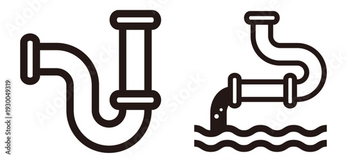 パイプ・配管と生活排水のシンプルアイコンセット