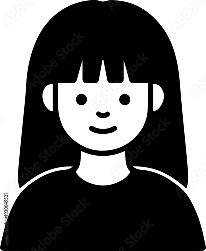 Hand Drawn Cute Cartoon Girl Black and White Avatar Illustration in Minimal Line Art Style Design