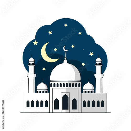 Mosque Building Architecture Under Stars.