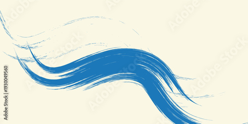 Grunge grainy blue brush stroke with spray texture. Hand drawn distress damaged vintage banner with zigzag bold line. Rough thick brush stroke texture. Spray paint effect vector background.