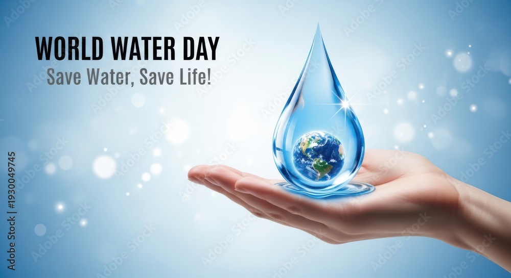 Fototapeta premium Hand holding a water drop with earth inside on world water day to promote conservation