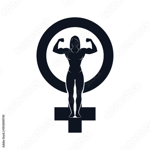 Female Powerlifter Silhouette Flexing Muscles.