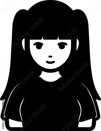 Hand Drawn Cute Cartoon Girl Black and White Avatar Illustration in Minimal Line Art Style Design