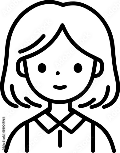 Hand Drawn Cute Cartoon Girl Black and White Avatar Illustration in Minimal Line Art Style Design
