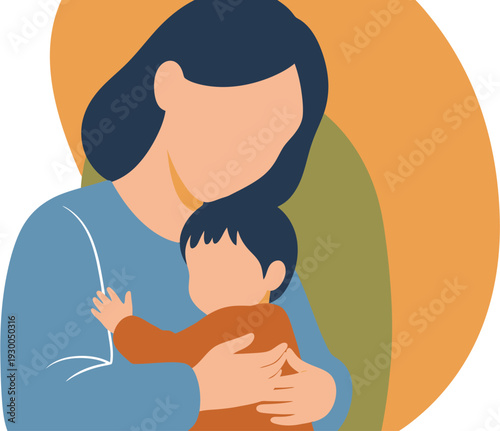 Tender embrace of a loving mother holding her child, symbolizing maternal bond, protection, and affectionate care. A beautiful illustration of family love and nurturing connection