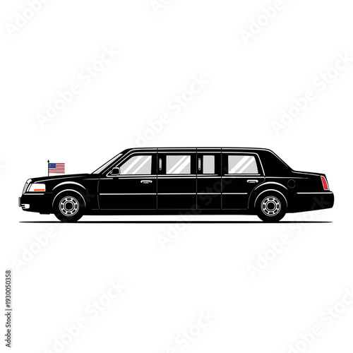 Presidential Limousine with American Flag.