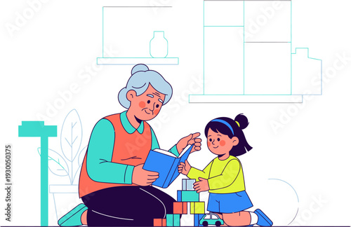 Grandmother and granddaughter sharing a heartwarming moment reading a book together, fostering connection and learning