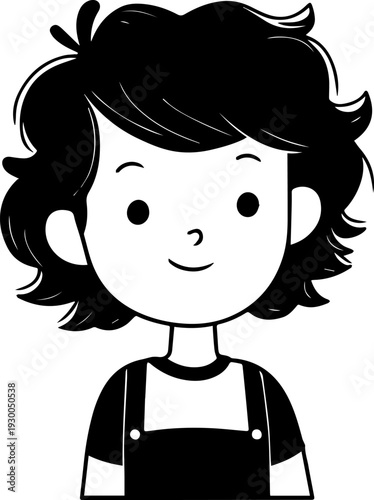 Hand Drawn Cute Cartoon Girl Black and White Avatar Illustration in Minimal Line Art Style Design