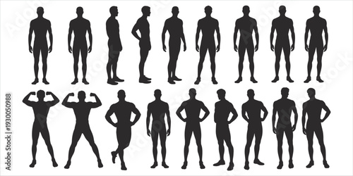 Collection of Male Body Silhouettes in Various Poses standing