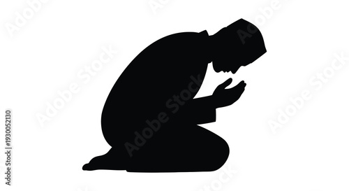 A black silhouette of a person in a kneeling prayer position exhibiting deep reverence silhouette high quality professional