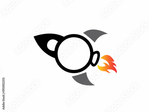 Modern Rocket Launch Icon with Fire Flame Tail and Circular Orbit Graphic Symbol for Startup Growth and Tech Innovation