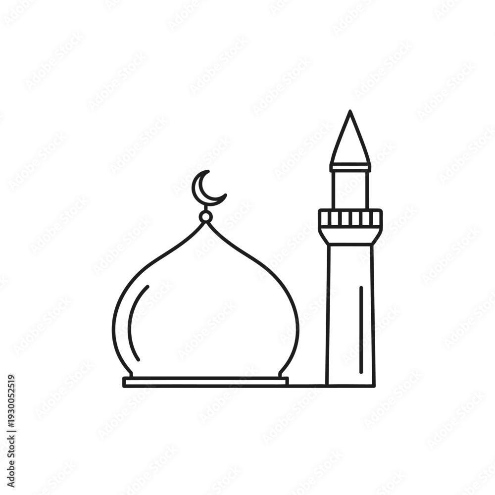 Fototapeta premium Simple mosque architecture line drawing.