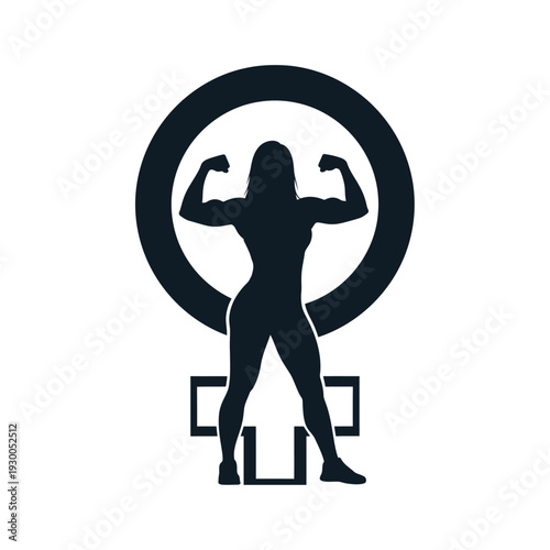 Strong Woman Flexing Muscles Silhouette.