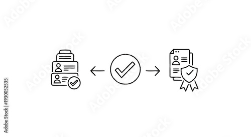 Document verification and approval process icon set.