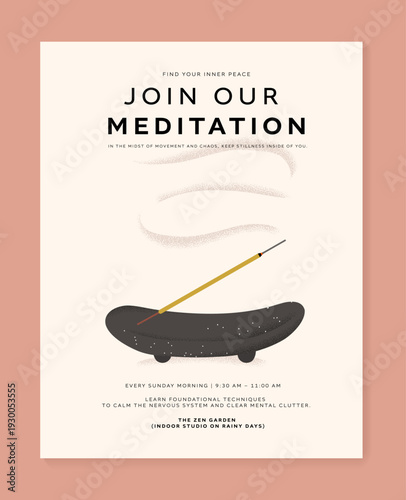 Meditation incense burner set calm zen vector illustration