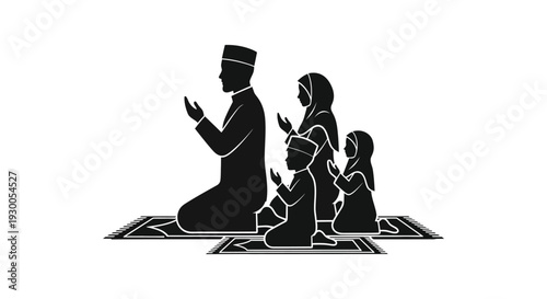 A family of four is depicted in prayer showcasing devotion and faith in a striking silhouette high quality