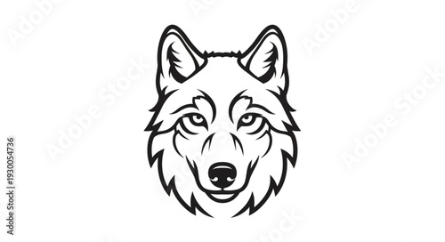 Black and White Wolf Head Illustration.