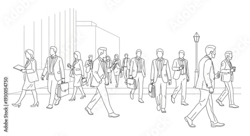 People Walking in City Street Scene.