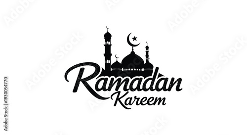 A striking ramadan kareem graphic featuring a mosque and crescent moon silhouette high quality professional detailed modern elegant