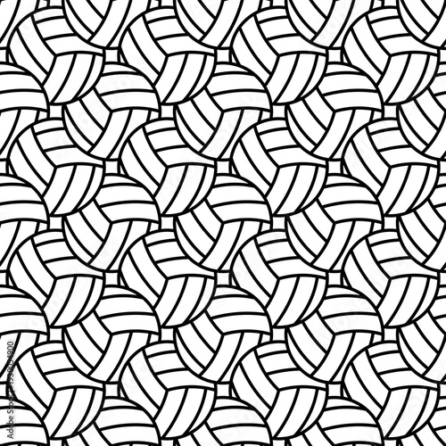 Seamless monochrome background of overlapping volleyballs for sports and athletic designs
