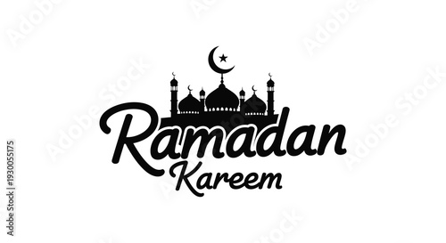 A striking ramadan kareem graphic featuring a mosque and crescent moon in dark silhouette high quality professional detailed