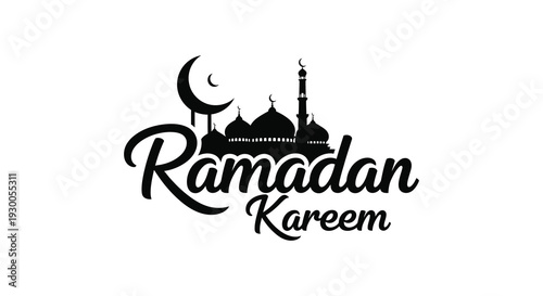 Elegant ramadan kareem greeting with a crescent moon and mosque showcasing a striking silhouette high quality professional detailed