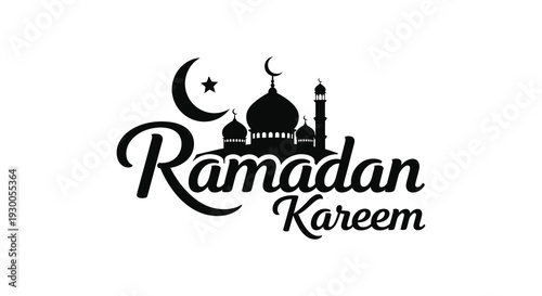 A decorative ramadan kareem design featuring a crescent moon mosque and star silhouette high quality professional detailed modern