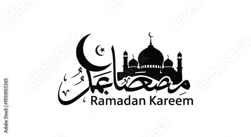 A decorative ramadan kareem greeting featuring a mosque and arabic calligraphy silhouette high quality professional detailed modern elegant