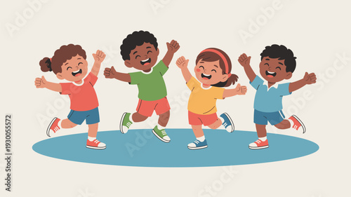 Diverse children jumping happy illustration