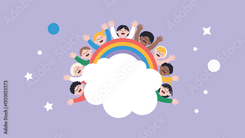 Diverse Children Rainbow Cloud