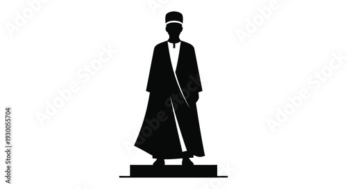A striking black silhouette depicts a man in traditional attire standing on a pedestal silhouette high quality professional