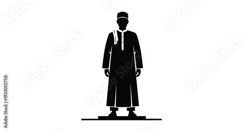 A striking black silhouette depicts a man in traditional middle eastern clothing showcasing cultural attire silhouette high quality
