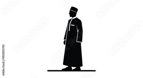 A striking black silhouette depicts a man in traditional middle eastern attire presenting a bold silhouette high quality