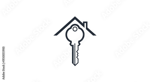 Key inside a house shape, representing home ownership and security, simple design.