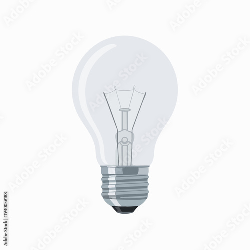 Incandescent light bulb vector illustration; vintage style lightbulb graphic in clear glass; classic lighting in simple design on white