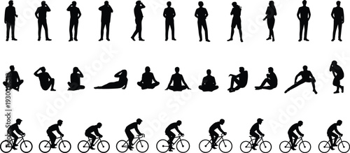 Assortment of Human Silhouettes in Active and Relaxed Poses person woman