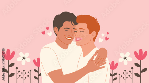Happy gay couple embracing affection