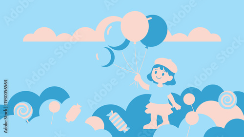 Happy girl holding balloons illustration