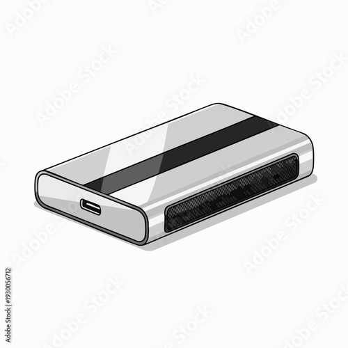 Isometric vector illustration of portable external SSD drive with USB-C port ideal for file storage and data transfer solution