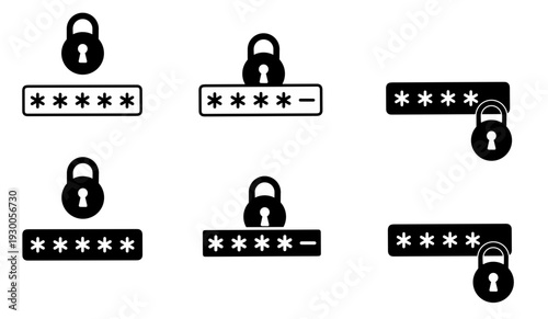 Password security icons. Vector illustration of password security icons set
