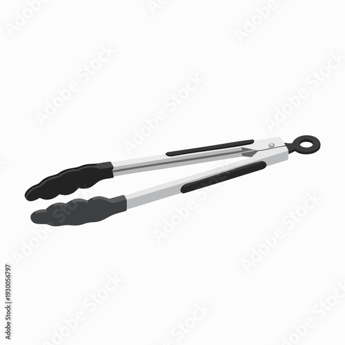 Kitchen tongs with black silicone tips isolated on white background for cooking and serving food in culinary arts equipment for barbecue grilling