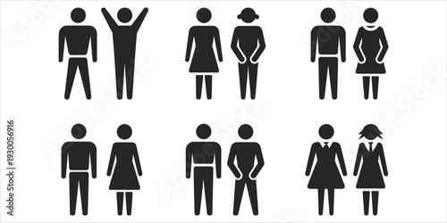 Set Of Stylized Human Figures Representing Couples And Individuals icon symbol