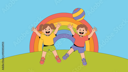 Kids Jumping Rainbow Ball Fun