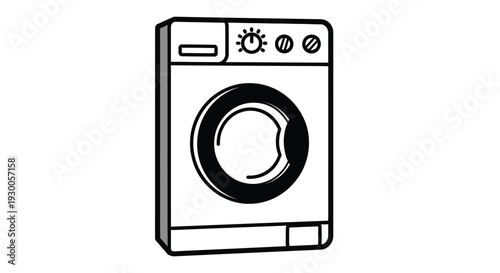 Simple black and white illustration of a front loading washing machine