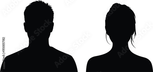 Silhouette Busts of a Man and a Woman on White Background male female