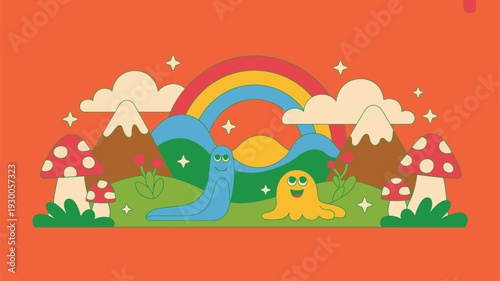 Psychedelic fantasy landscape creatures