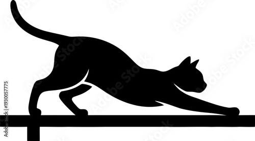 Stretching Cat Silhouette On Fence Vector Illustration