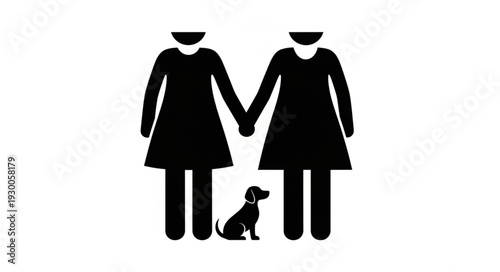 Two Women Holding Hands with Dog.